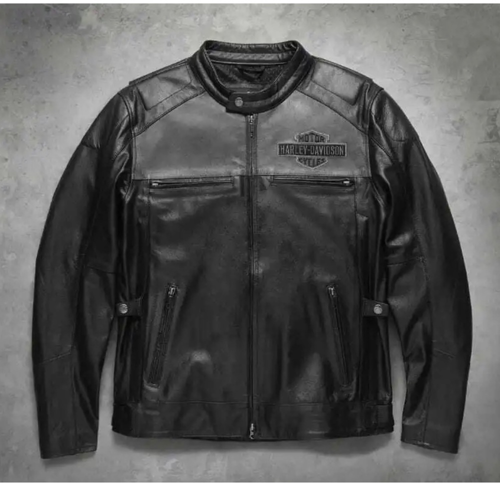 Harley Davidson Men's Votary black and Gray 100% Real Leather Motorcycle Jacket